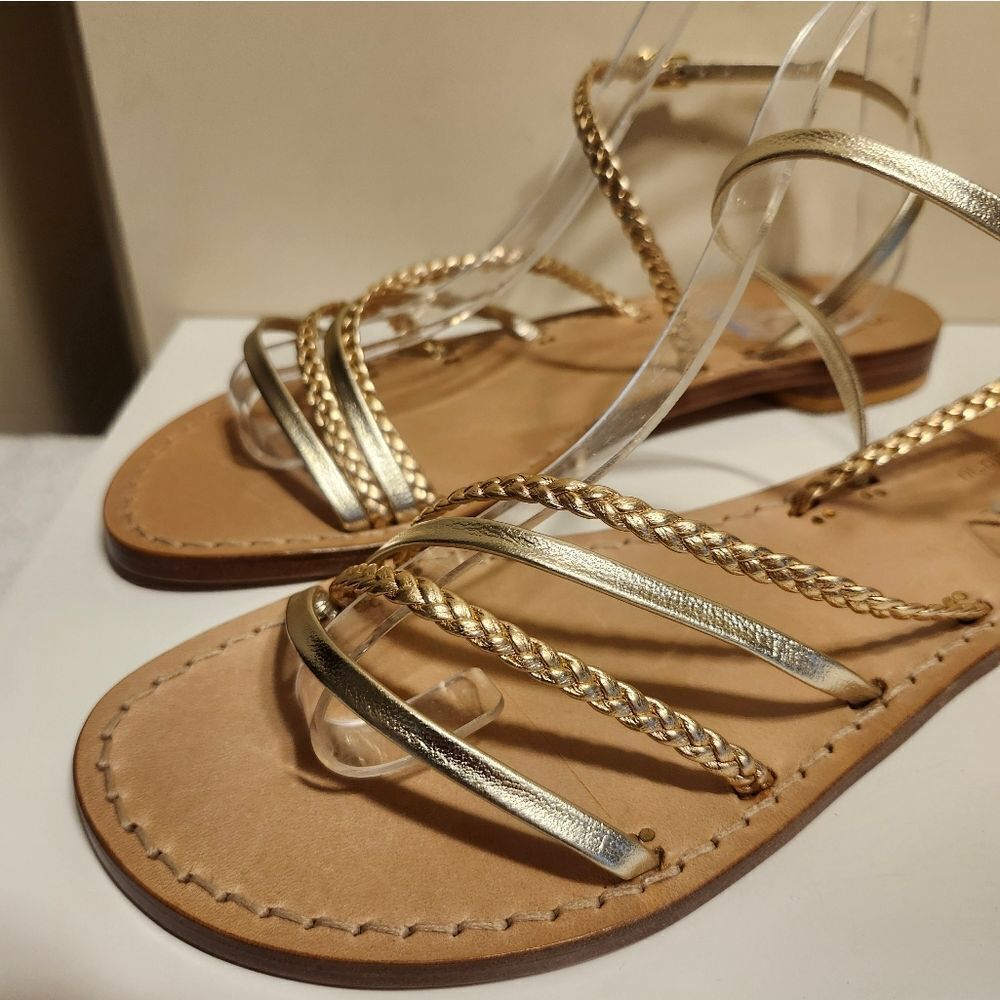 New NaNa Positano Handmade Gold Strappy Flat Sandals Sz.8.5/39 Ret.$266/ €278 - Picture 5 of 12